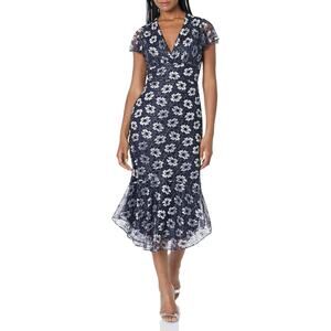 Shoshanna Midnight Esmira Navy Floral Embroidered Cap Sleeve Dress (NWT) size 8